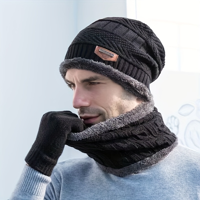 Winter Warm Velvet Thick Knitted Hat Neck Cover Unisex - Temu Canada