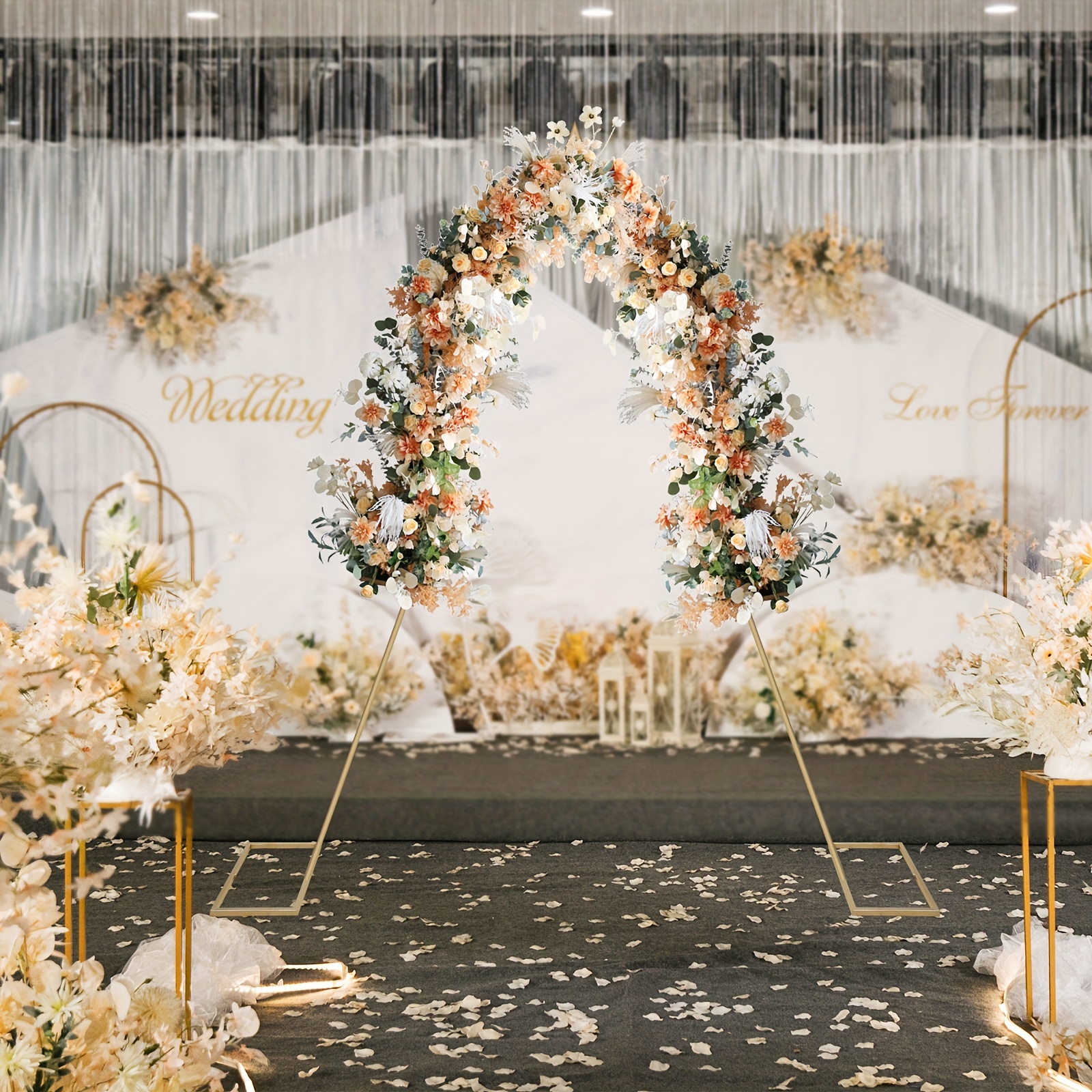 8FT X 8FT Heavy Duty Backdrop Stand Kit - Gold Portable Adjustable Stand,Square Metal Arch Party Frame For Wedding/Baby Shower/Birthday