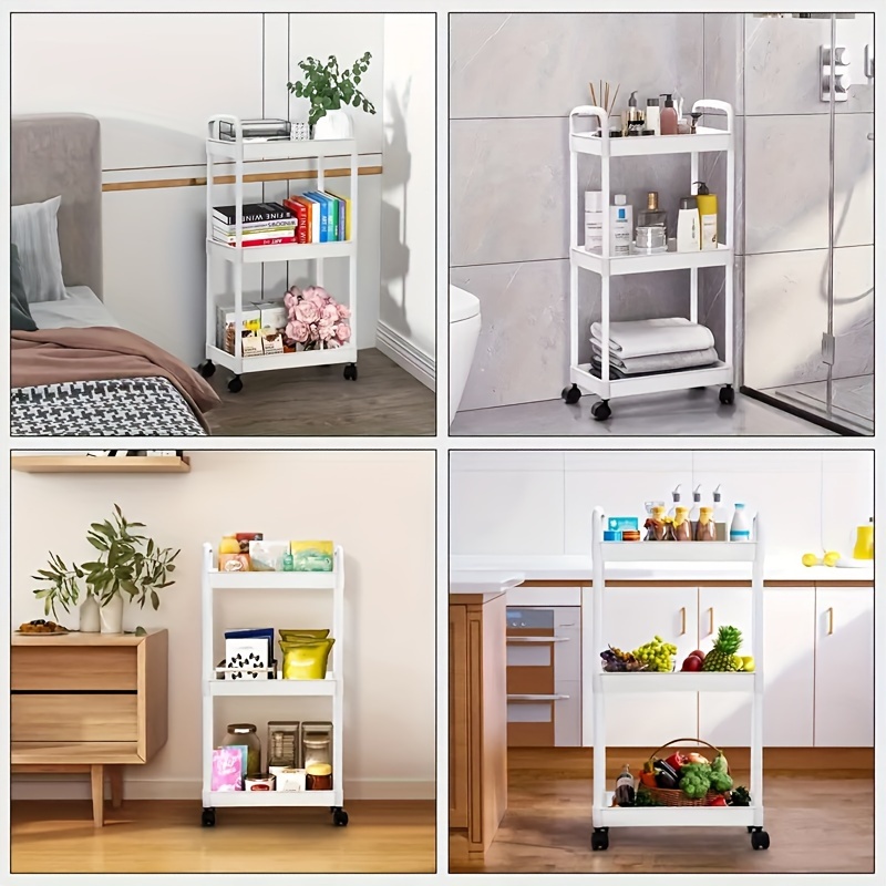 1pc Waterproof Slim Storage Cabinet with Wheels - Transparent Drawer Type  Gap Rack for Bathroom Organization and Movement