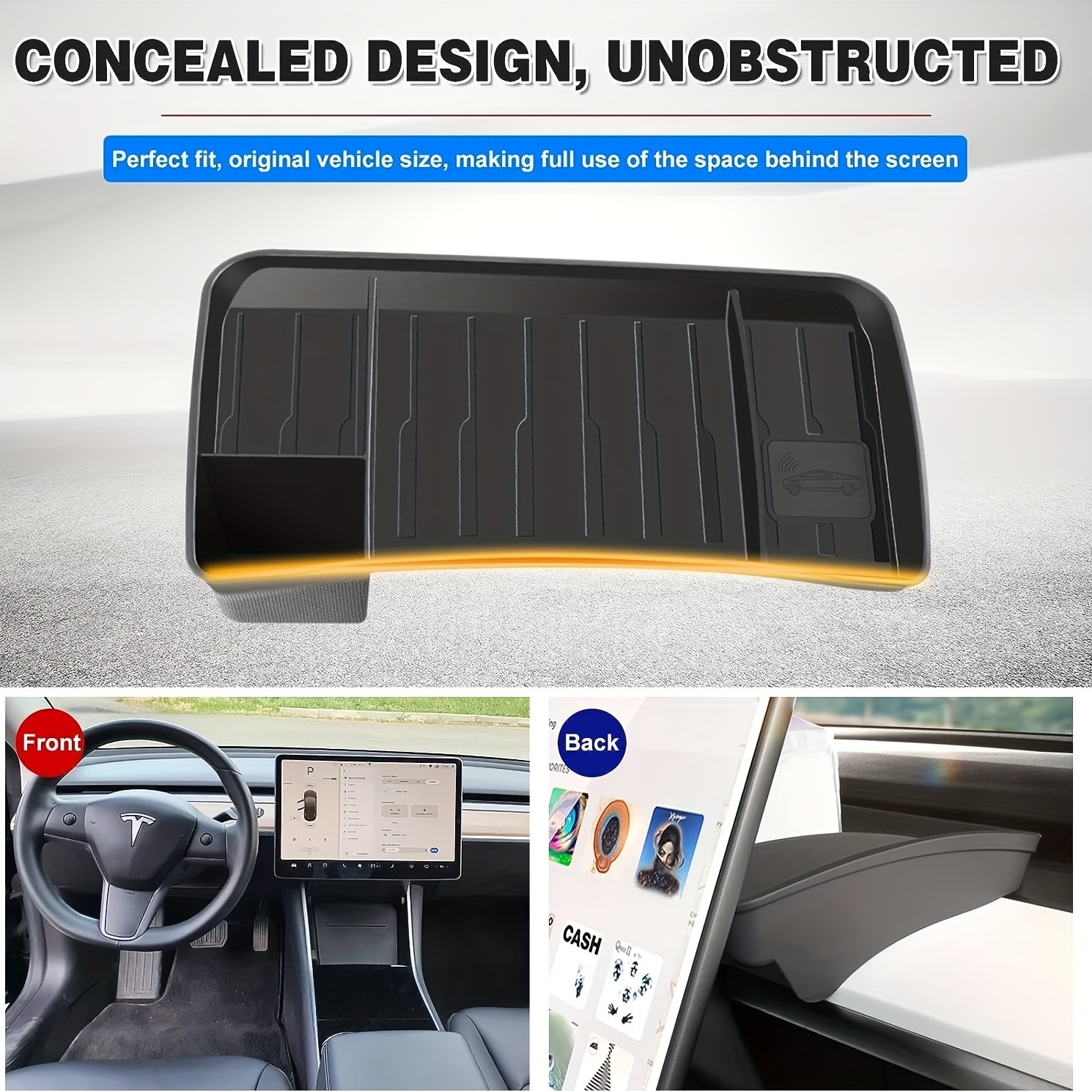 For Model 3/Y Console Dashboard Organizer Storage Box Behind The Screen For  Model3/ Y Accessories 2020-2023