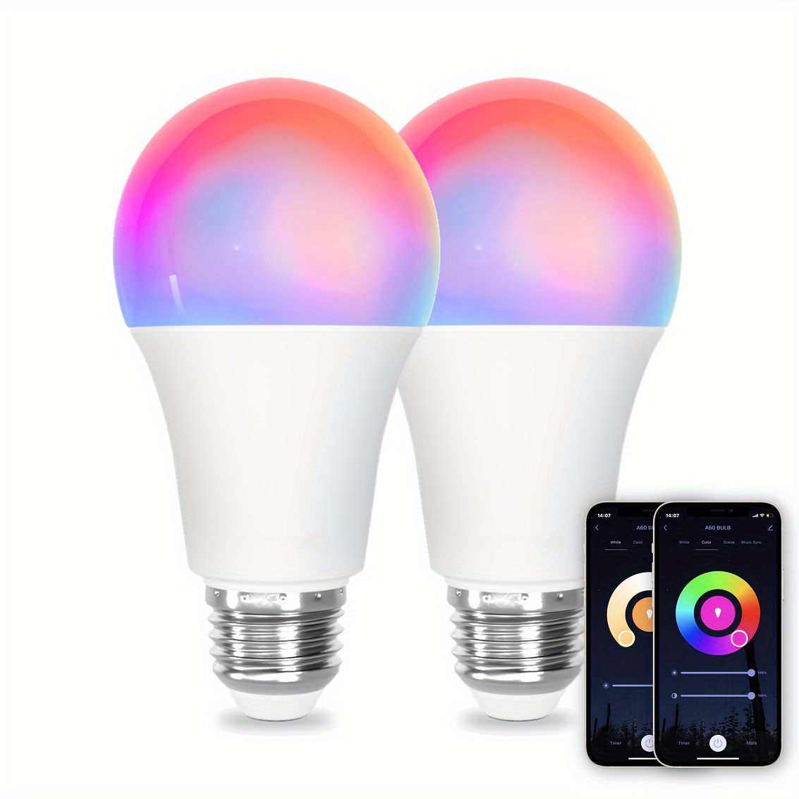  Bombillas LED inteligentes WiFi y Bluetooth que cambian de  color para dormitorio, bombillas inteligentes regulables que cambian de  color, funcionan con Alexa, Google Assistant Home App, A19, 60 W 800 
