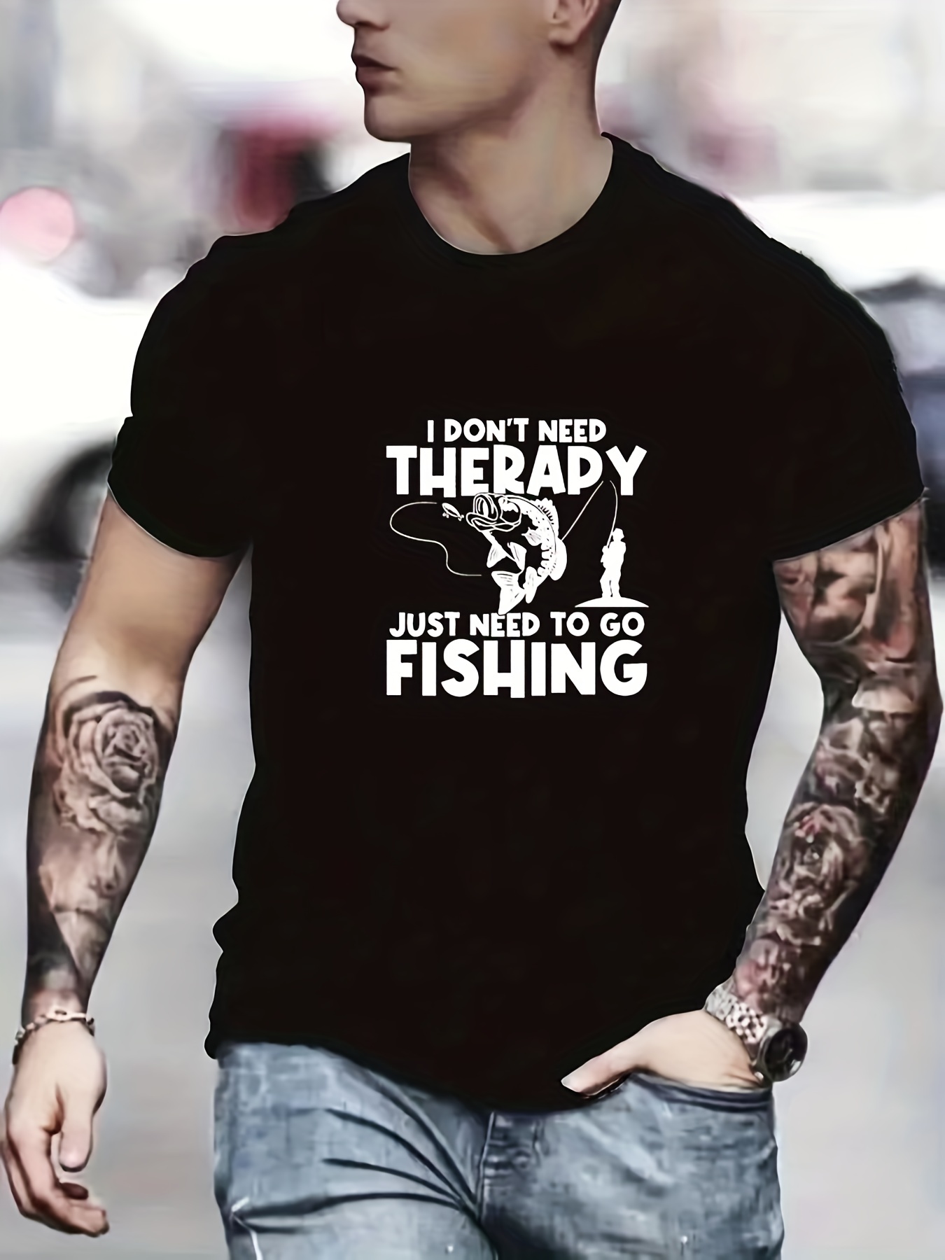 Fishing Man Slogan Pattern Print Men's T shirt Graphic Tee - Temu Australia