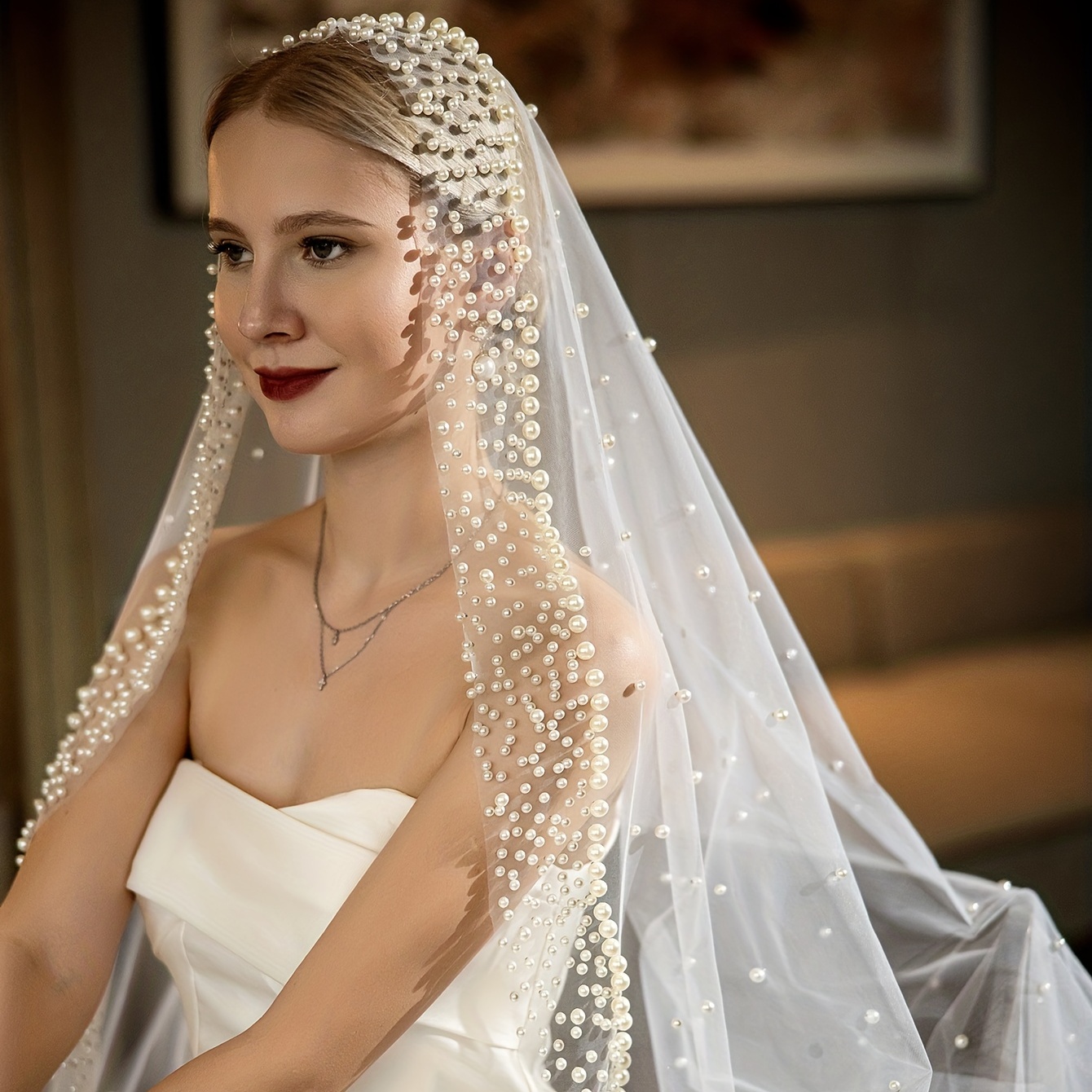 Pearl Veil, Wedding Veil With Pearls, Pearl Veil Cathedral Length