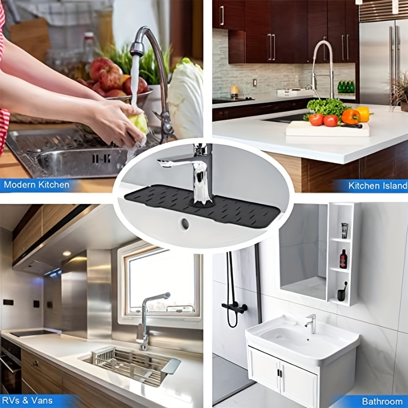 Kitchen Sink Splash Guard - Silicone Faucet Handle Drip Catcher Tray, Dish  Soap Dispenser and Sponge Holder Mat Behind Faucet, Kitchen Guard Gadgets  Sink Accessories for Kitchen Counter and Bathroom