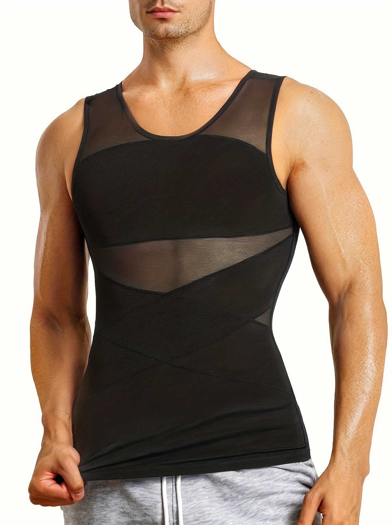 Junlan Men's Compression Shapewear Chest Binder Crop Top Body Shaper  Respirável Stretch Slimming Tight Undershirt Workout Vest Tank Top