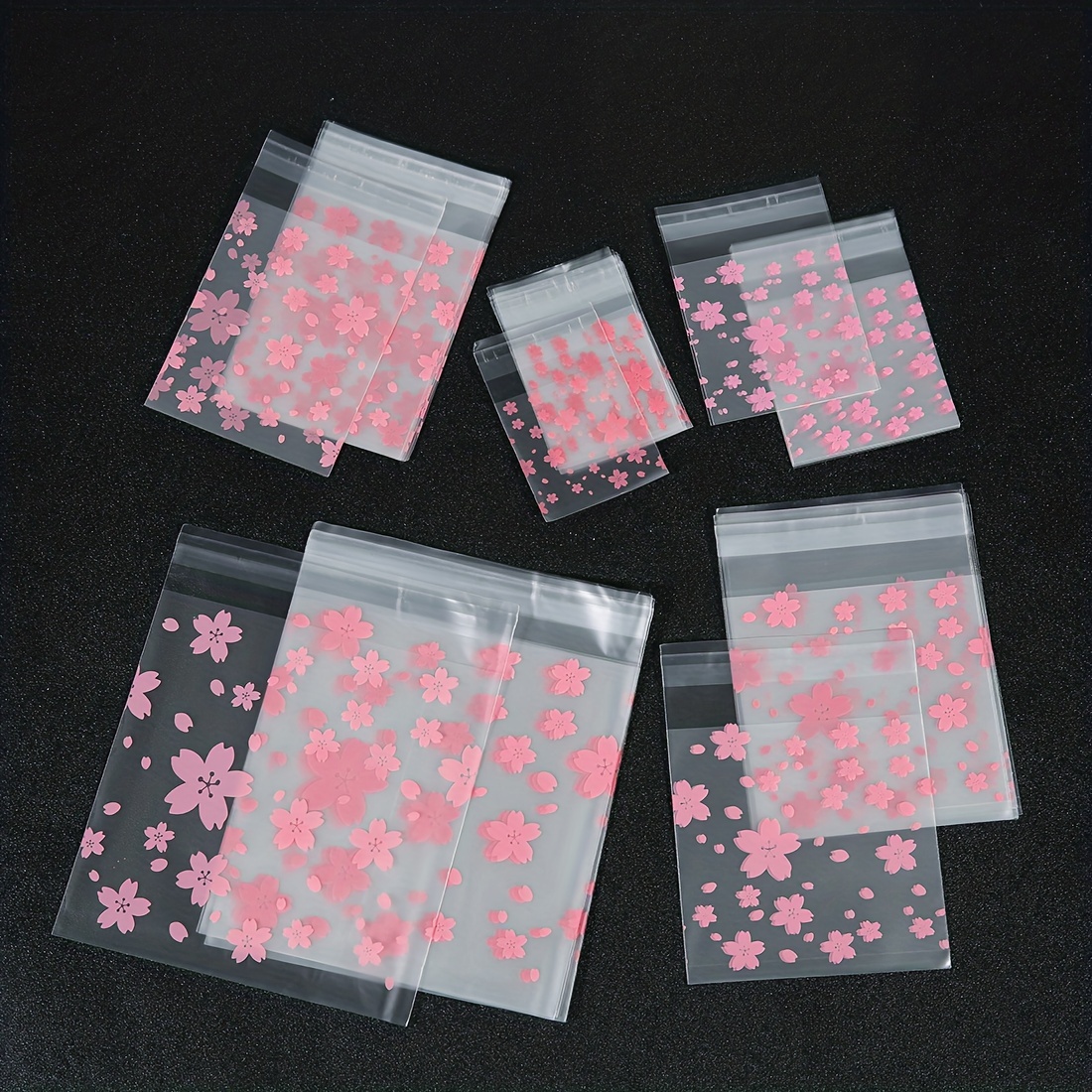 

100pcs Cherry Blossom Frosted Translucent Ziplock Bag, Jewelry Small Items Food Storage Bag Practical Convenient Small Business Supplies