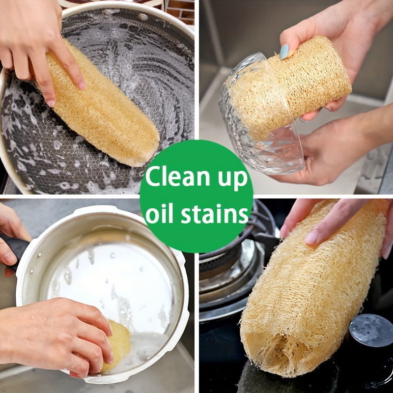 1pc, Loofah Dishwashing Sponge, Non-stick Oil Loofah Brush, Non-scratch Pot Scrub Brush, Loofah Kitchen Cleaning Scrub Sponge For Kitchen Stove Range Hood Pot Bottom Sink, Cleaning Supplies, Cleaning Tool, Back To School Supplies