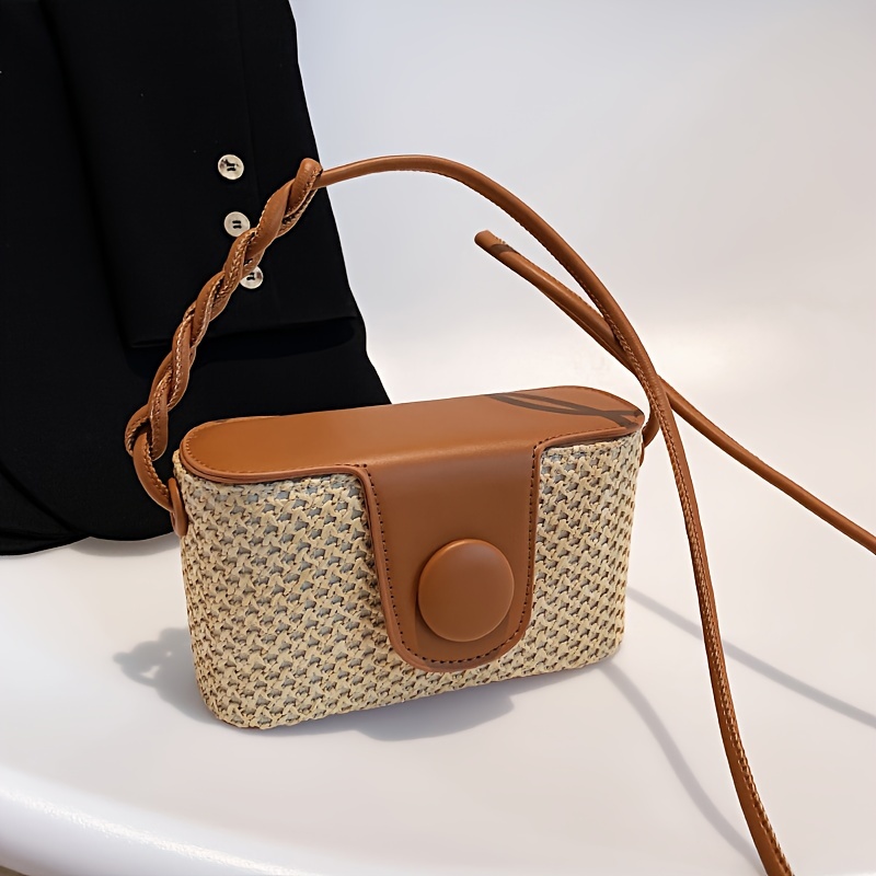Straw Woven Box Handbags, Boho Style Crossbody Bag, Women's Mini Square  Purse For Holiday Beach - Temu Germany