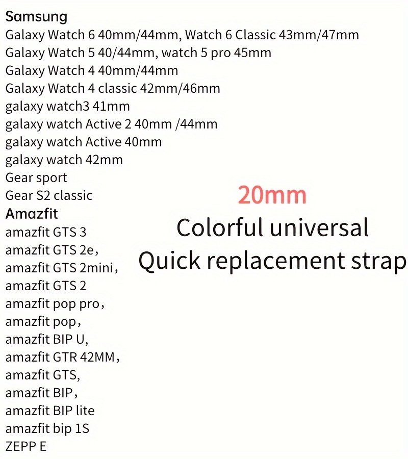 Smartwatch Band, 20/22mm Silicone Strap with Quick Release Buckle - Compatible with Samsung Galaxy Watch 3/4/5/7, Active 2, S2/S3, GT, Amazfit GTR - Colorful Replacement Bracelet for Smartwatches, Smartwatch Accessory|Sleek Watch Strap|Smooth Band Finish