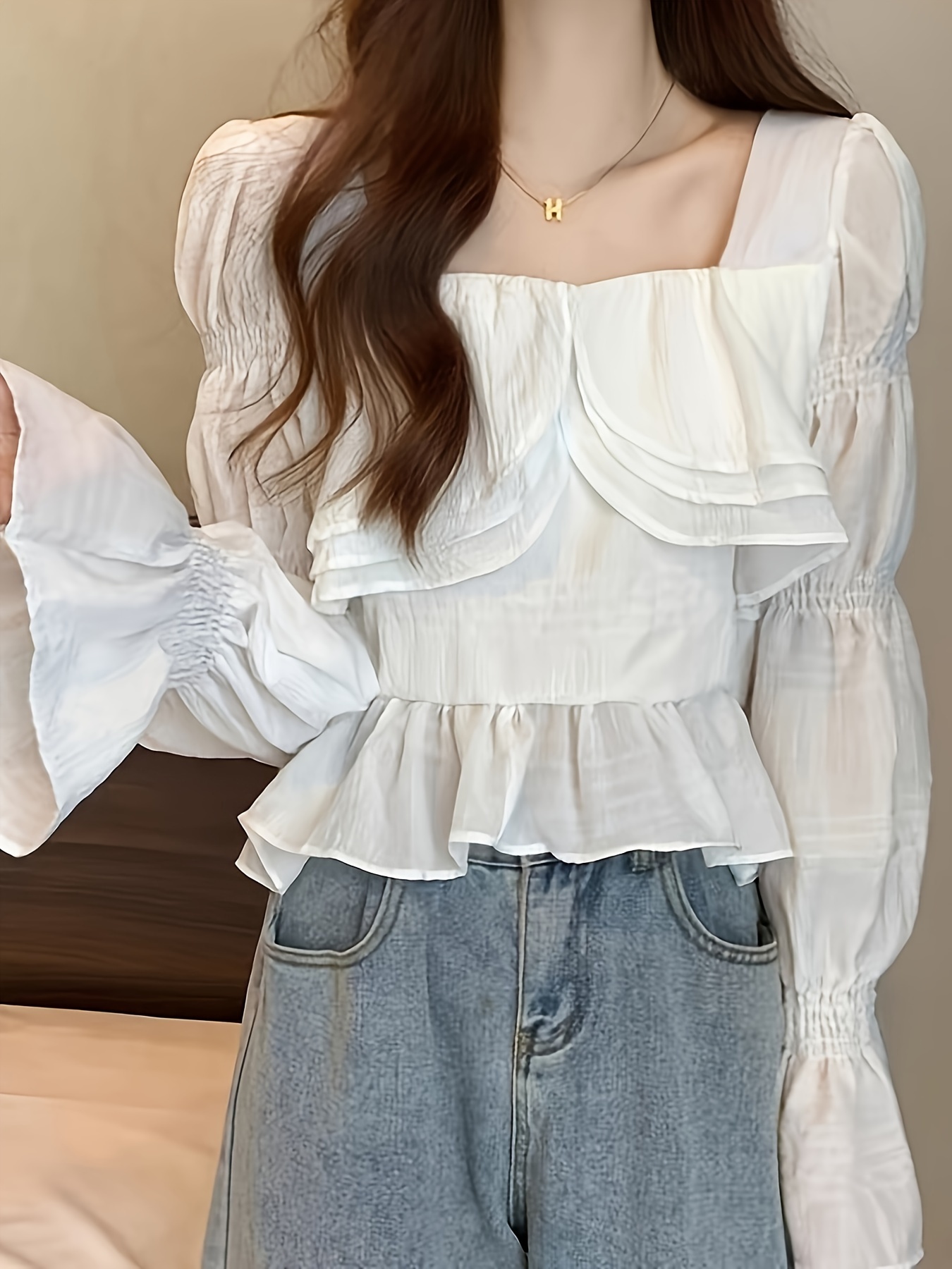 Women Square Neck Blouse - Temu Canada