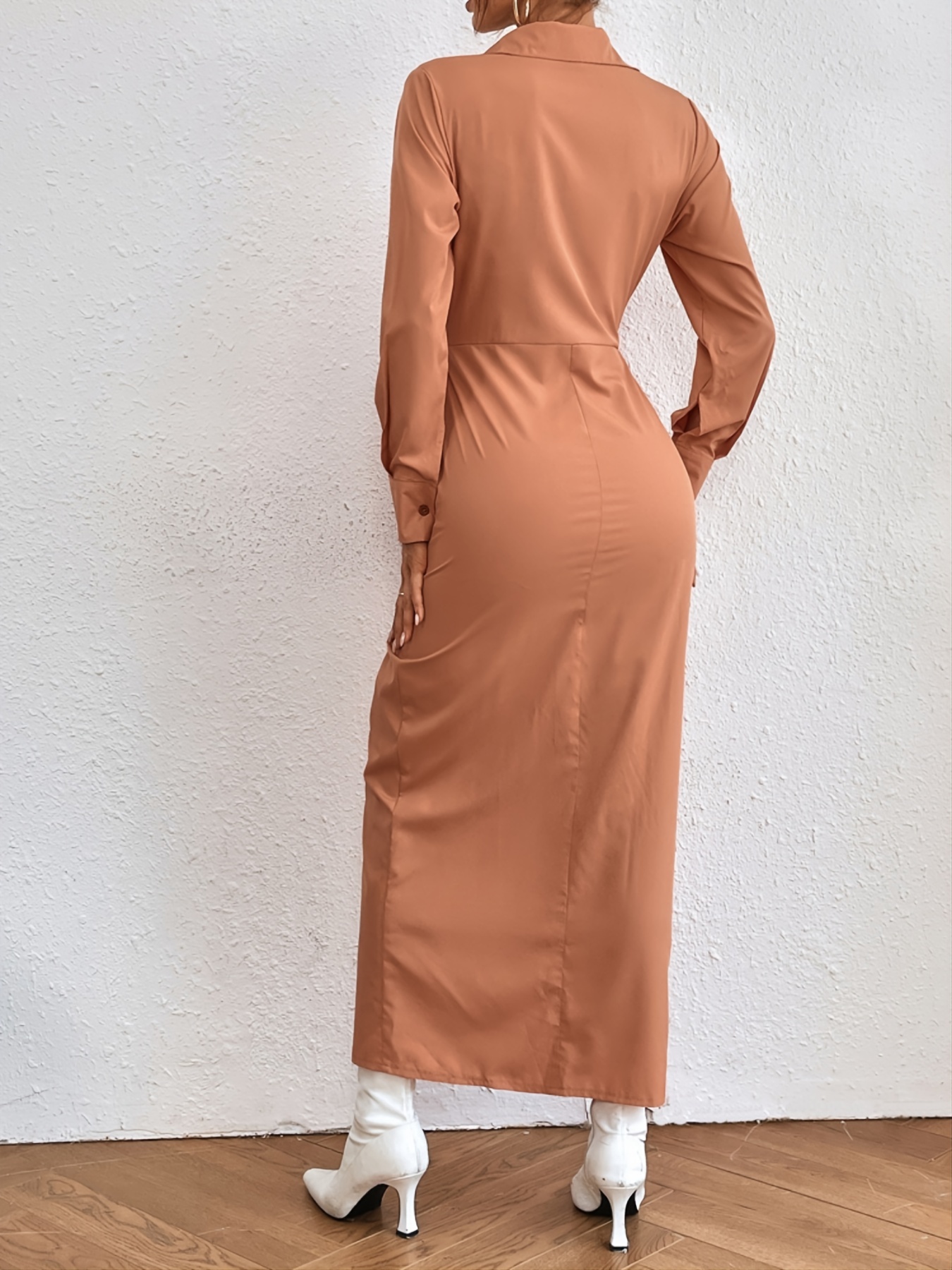 vestido cintura botones cuello drapeados Temu Dominican Republic