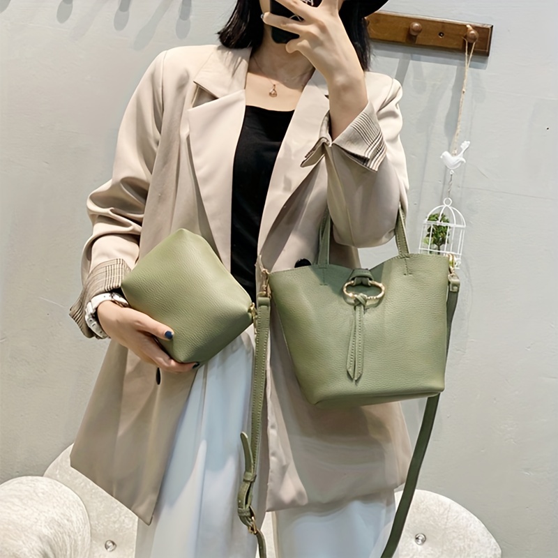 Retro Style Bucket Bag For Women, Solid Color Shoulder Bag, Vegan Leather  Crossbody Bag For Daily Use - Temu