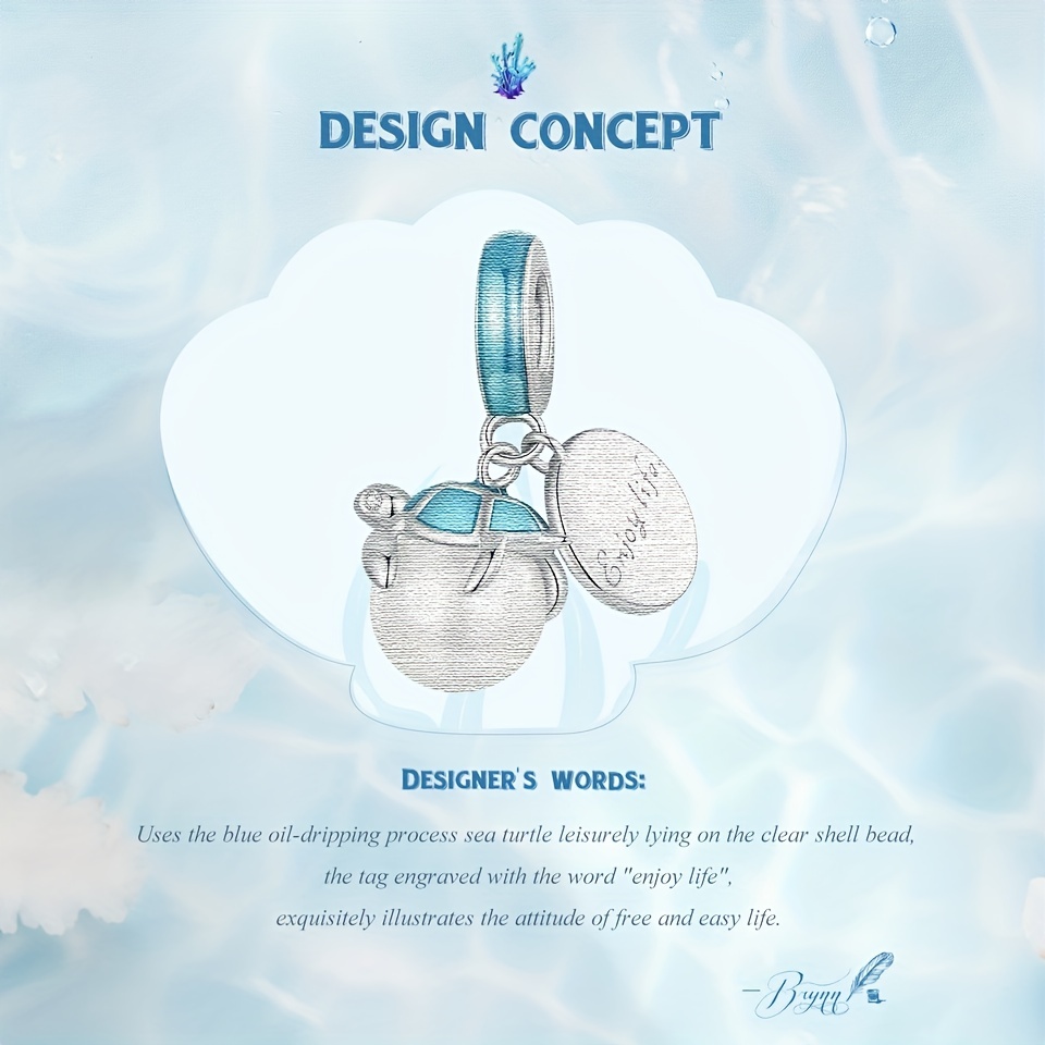 PANPOKI 925 Silver Turtle Tag Pendant Charms Ocean Series