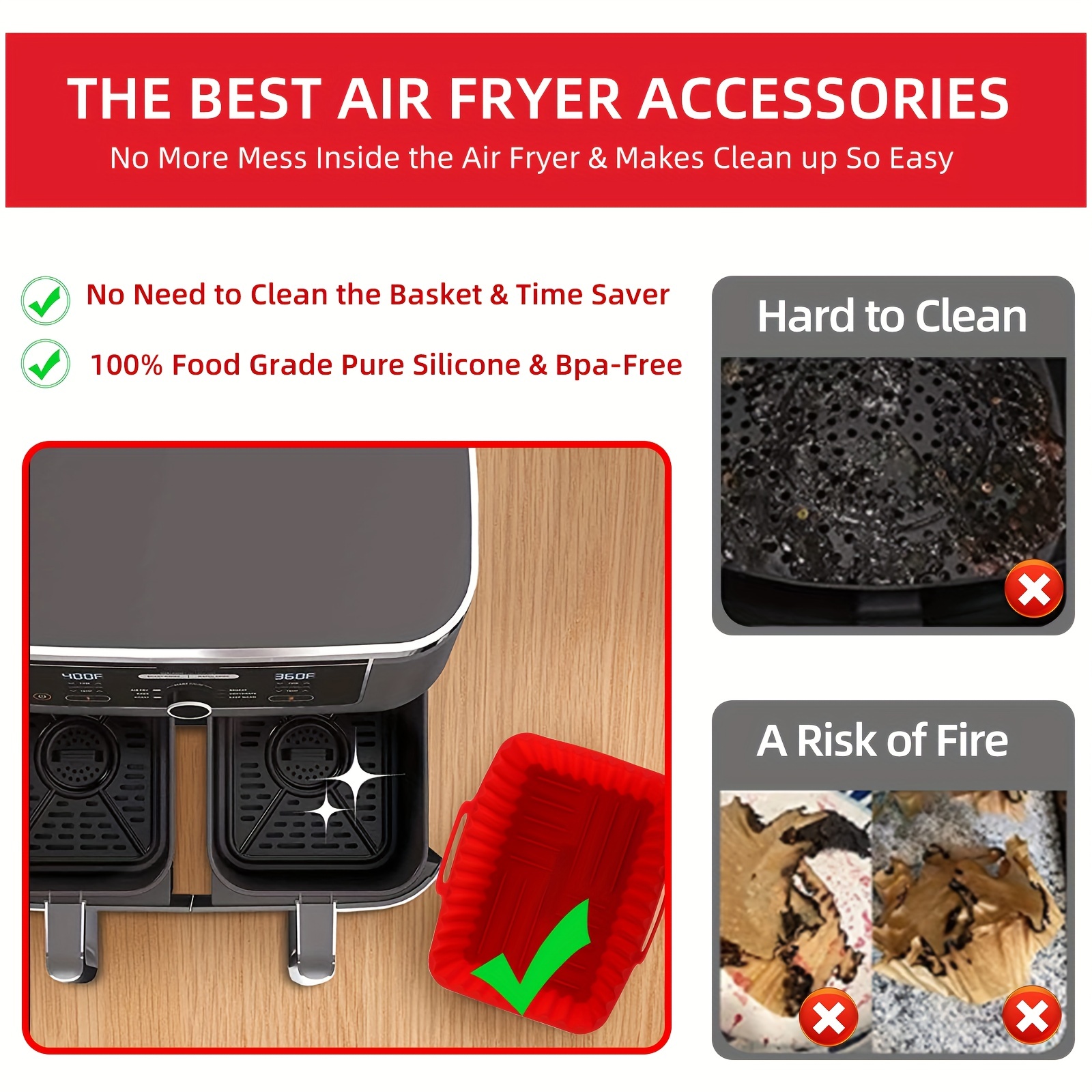 3pcs Silicone Liner For Air Fryer Reusable Food Safe Non-stick Baking Pan