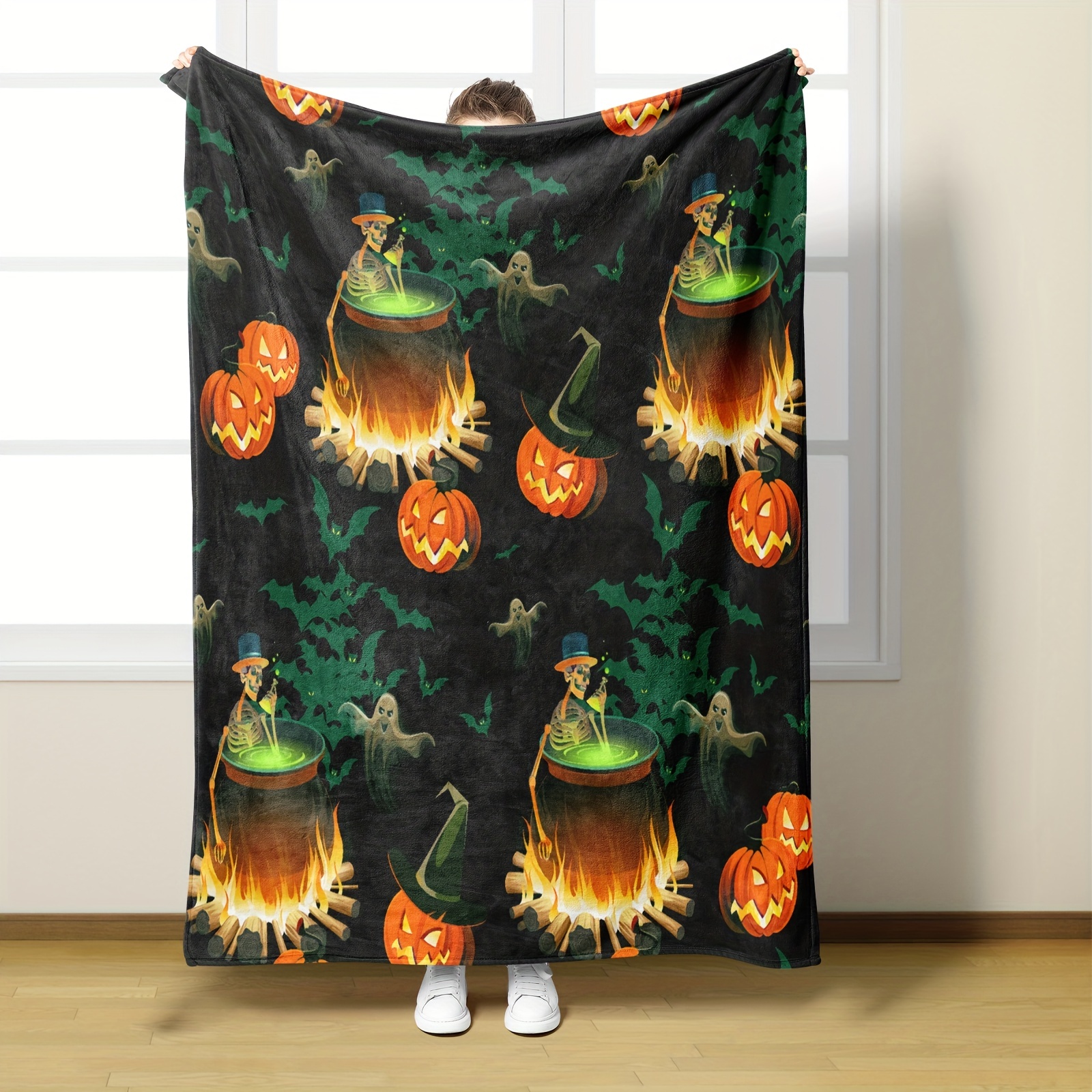 1 pièce Halloween Imprimé Citrouille Couverture En Flanelle , Doux Cosy  Couverture Sieste Couverture Pour Voyager Canapé Lit Bureau Domicile Décor  , Halloween Cadeau De Vacances Couverture Pour Garçon Fille Adultes 