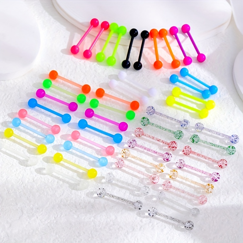 48 Pcs Acrylic Plastic Tongue Stud Ring Set, Body Piercing