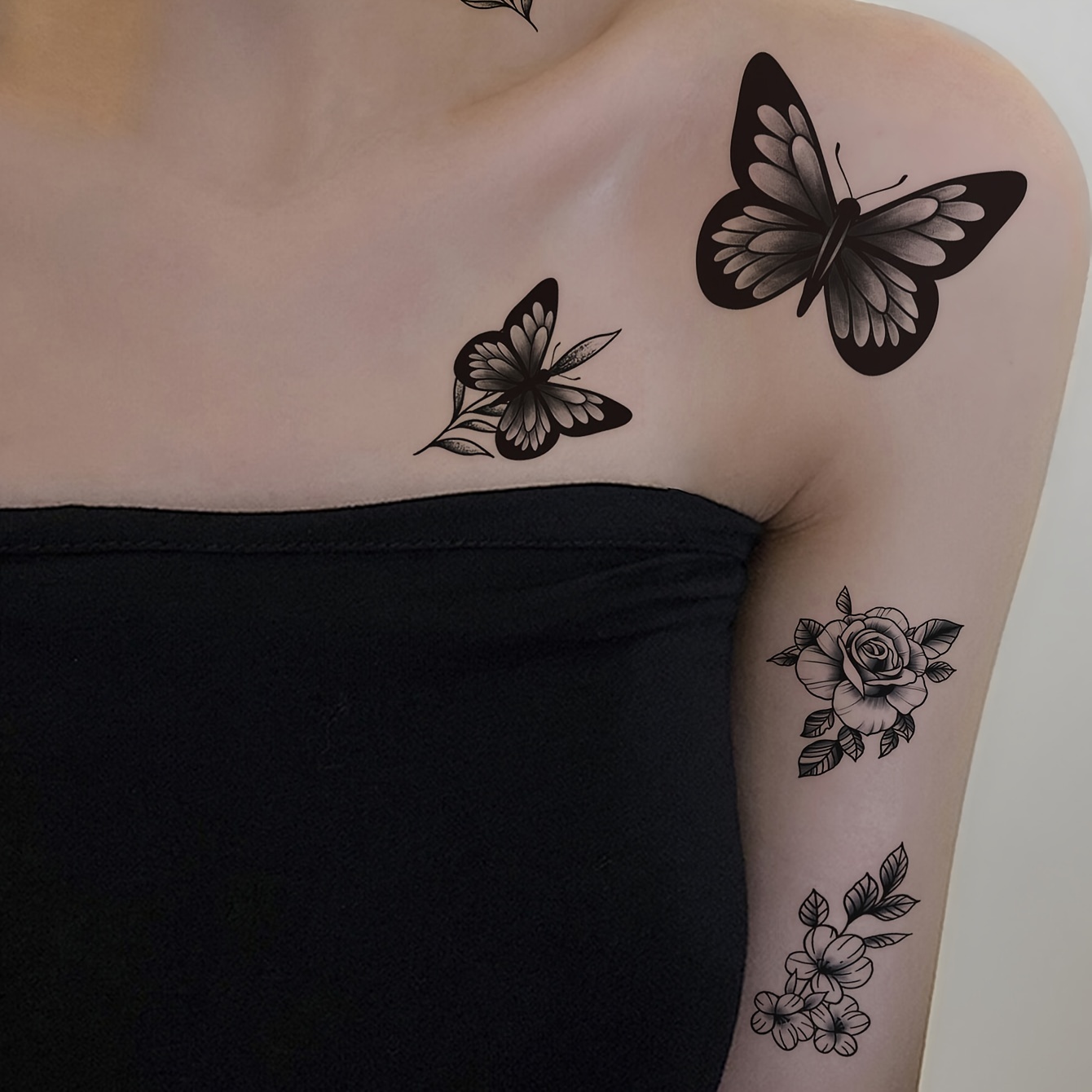 Borboleta flores tatuagem temporária adesivos para homens mulheres