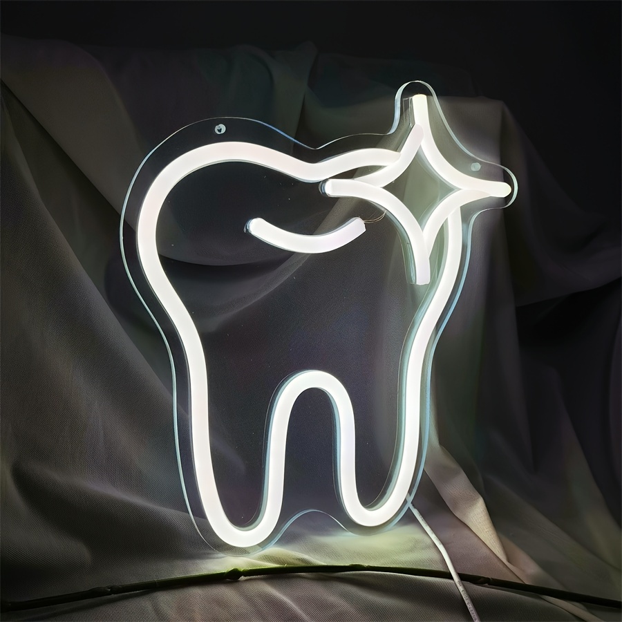 Tooth Neon Sign White Tooth LED Neon Medicine LED Light Dentist Night Light  up Board Desk Lamp Wall Hanging Dental Clinic Sign 
