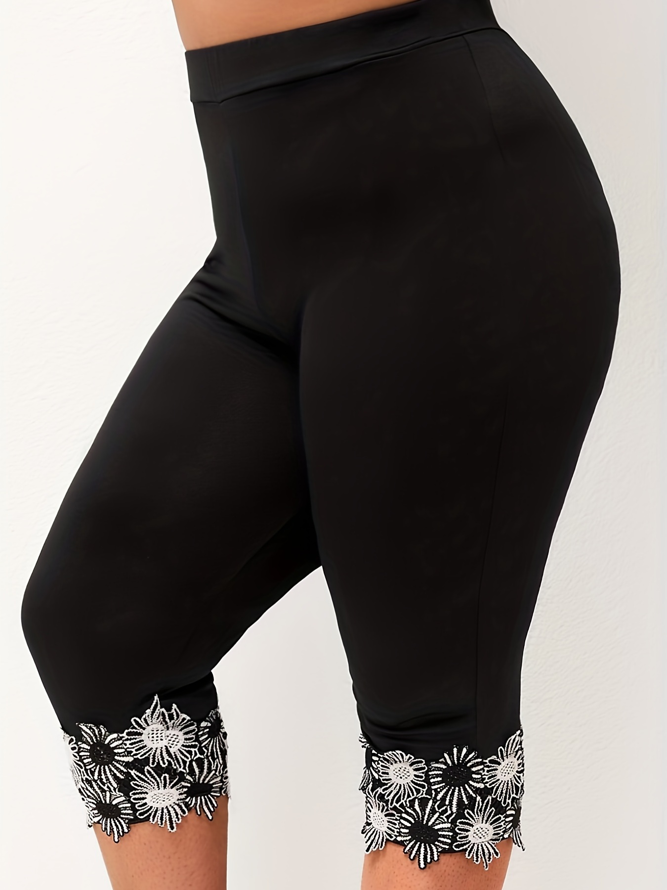 Plus Size Casual Capri Pants Women's Plus Solid Elastic - Temu Canada