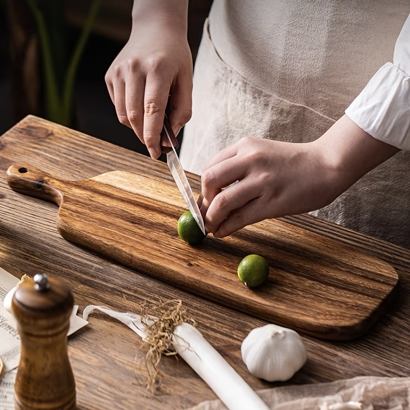 Acacia Wood Cutting Board Large And Small With Handle Long Wooden  Charcuterie Board Paddle Cheese Board Serving Boards For Kitchen Meat,  Pizza, Cheese, Bread, Vegetables & Fruit - Temu
