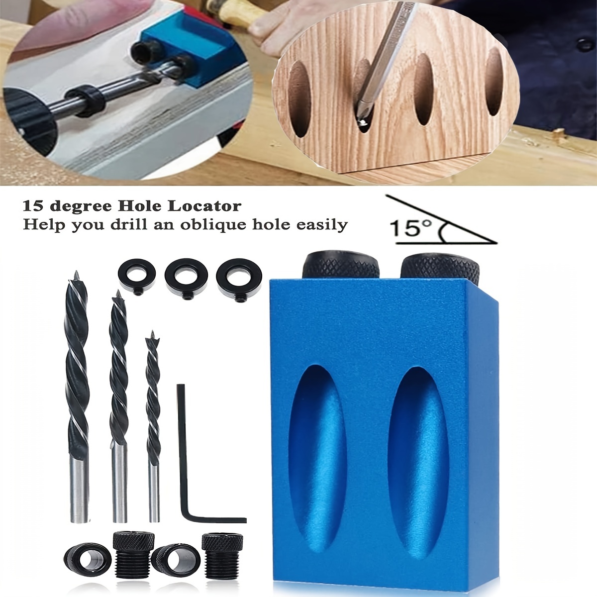 Upgraded Pocket Hole Jig Tool Kit, Pocket Hole Drill Guide Jig Set for 15°  Angled Holes, All-Metal Pocket Screw Jig