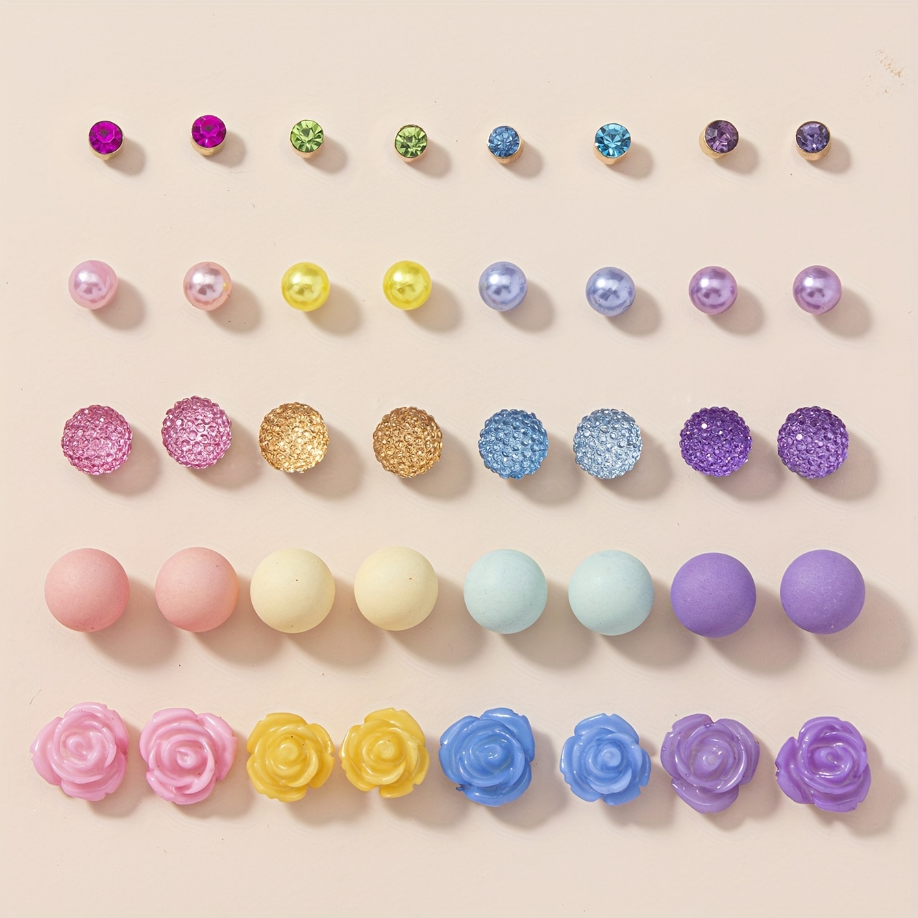 

20 Pairs Colorful Flower/ Faux Pearl/ Shiny Rhinestone Design Stud Earrings Elegant Sexy Style Trendy Female Gift