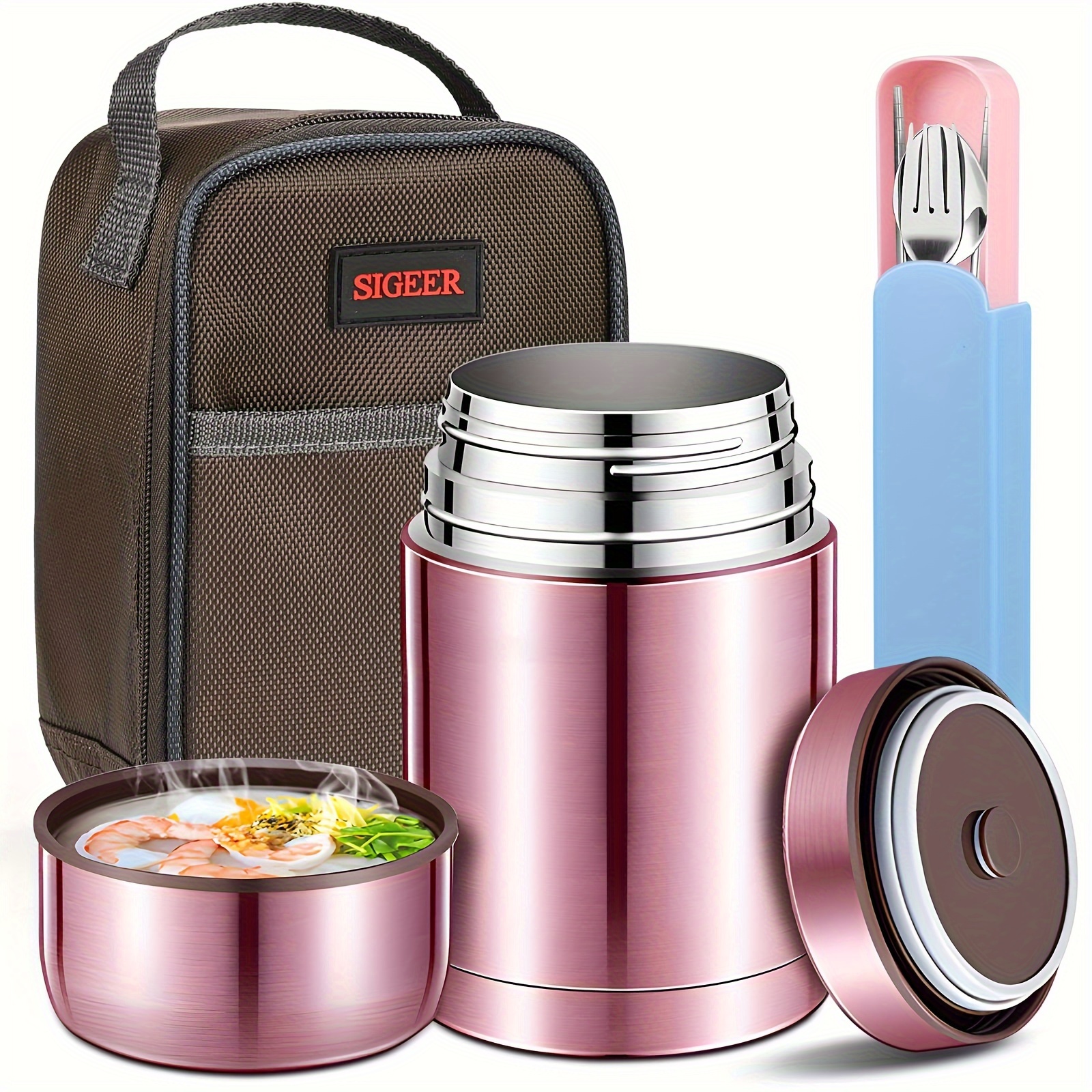 Food Flask Vacuum Thermos Flask Stainless Steel Jug Jar + Free Spoon & Fork