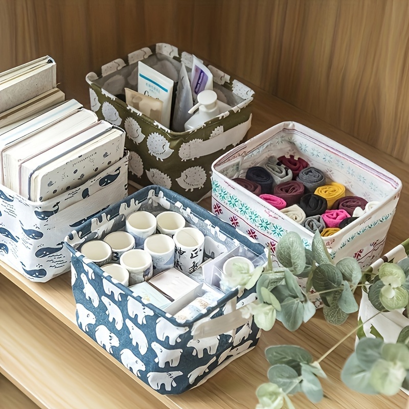 Floral Waterproof Desktop Storage Box Basket Handle Fabric - Temu