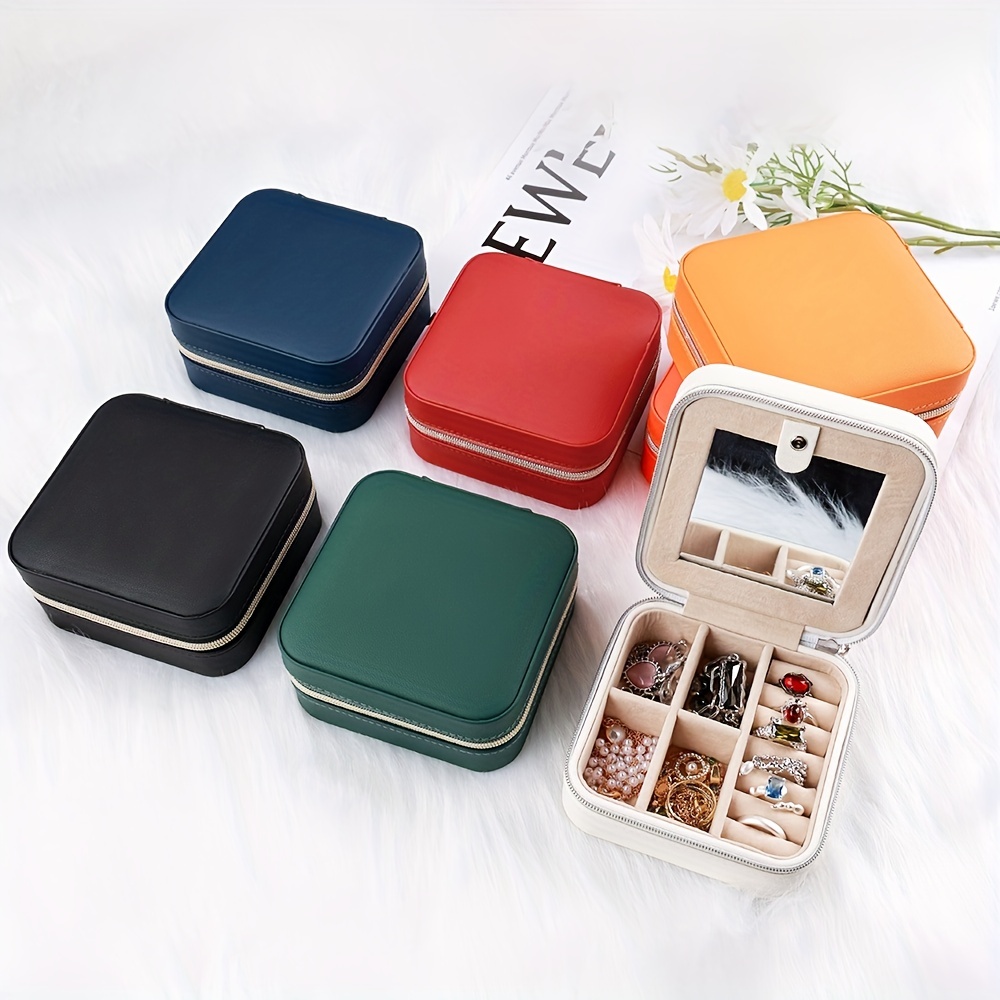 Pu Jewelry Box 7 Colors Cosmetic Mirrortravel Portable - Temu