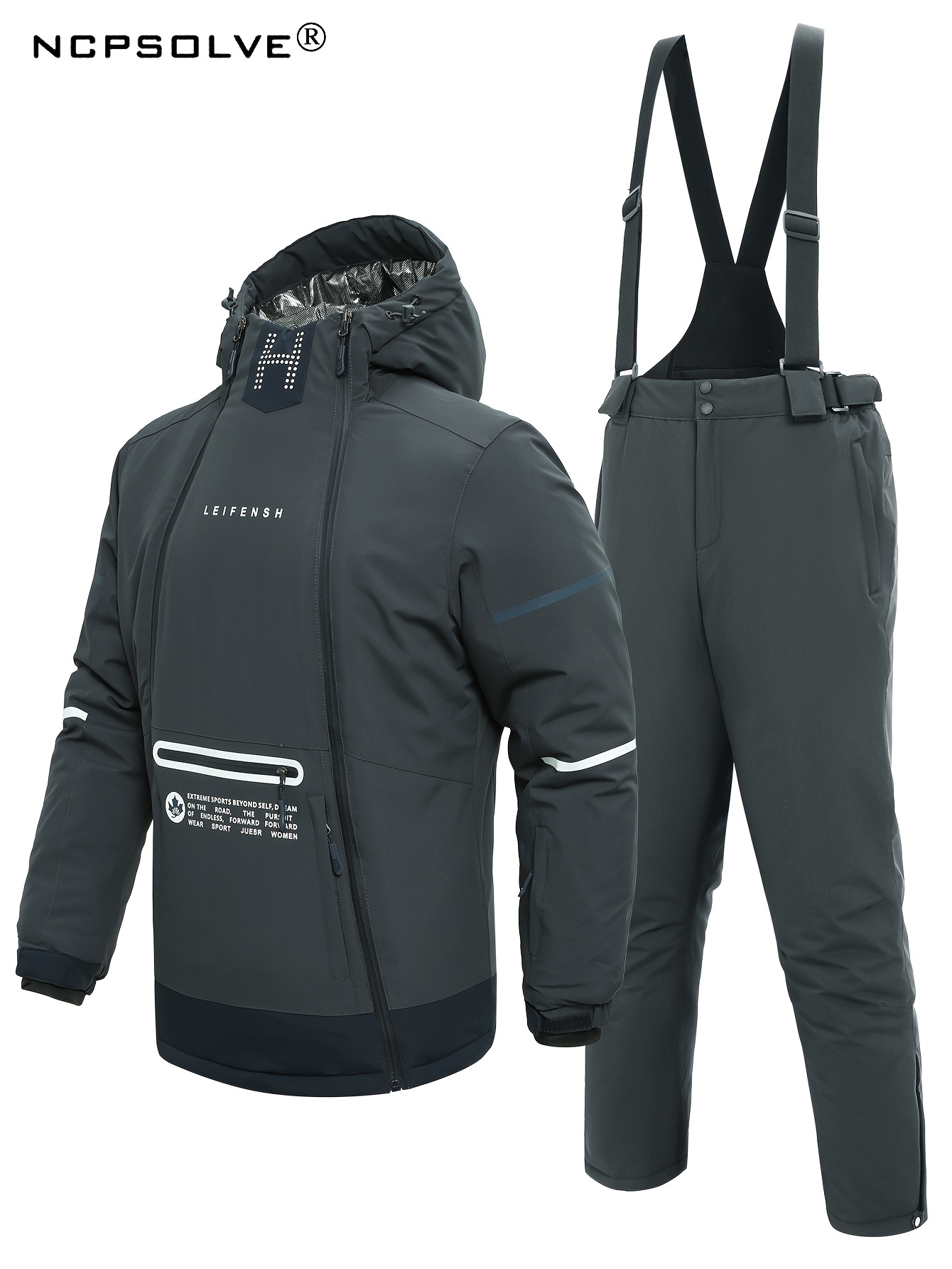 Men's Casual Windproof Hooded Snowsuit Coat Suspender - Temu