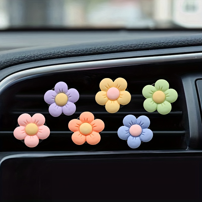 Frienda 5Pcs Cute Flower Car Accessories Set Daisy Steering Wheel Cover  with Colorful Air Vent Clips Floral Flower Car Accessories for Women Men  Girls