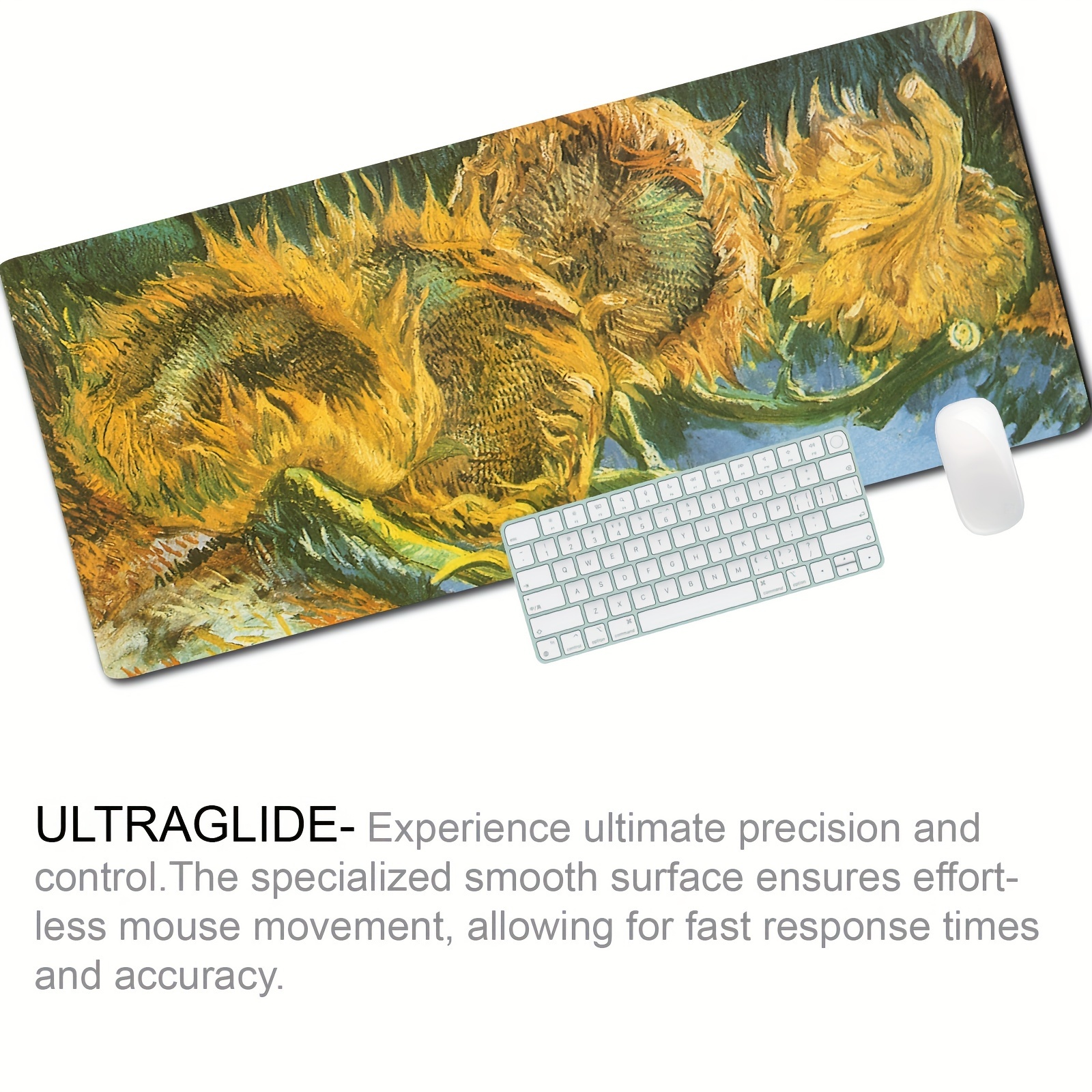 Van Gogh's Painting Of Sunflowers Pattern Gaming Mousepad,impresionism Desktop  Accessories Mat,oversize,non-slip Rubber Based,high Quality Stitched  Edges,suitable For Office,learning- - Temu