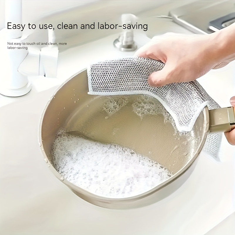 5pcs Steel Wire Dishwashing Cloth Daily Cleaning Cloth Grid Non-stick Oil  Rag Kitchen Stove Dishwashing Pot Cleaning Cloth Decontamination Cleaning  Cloth