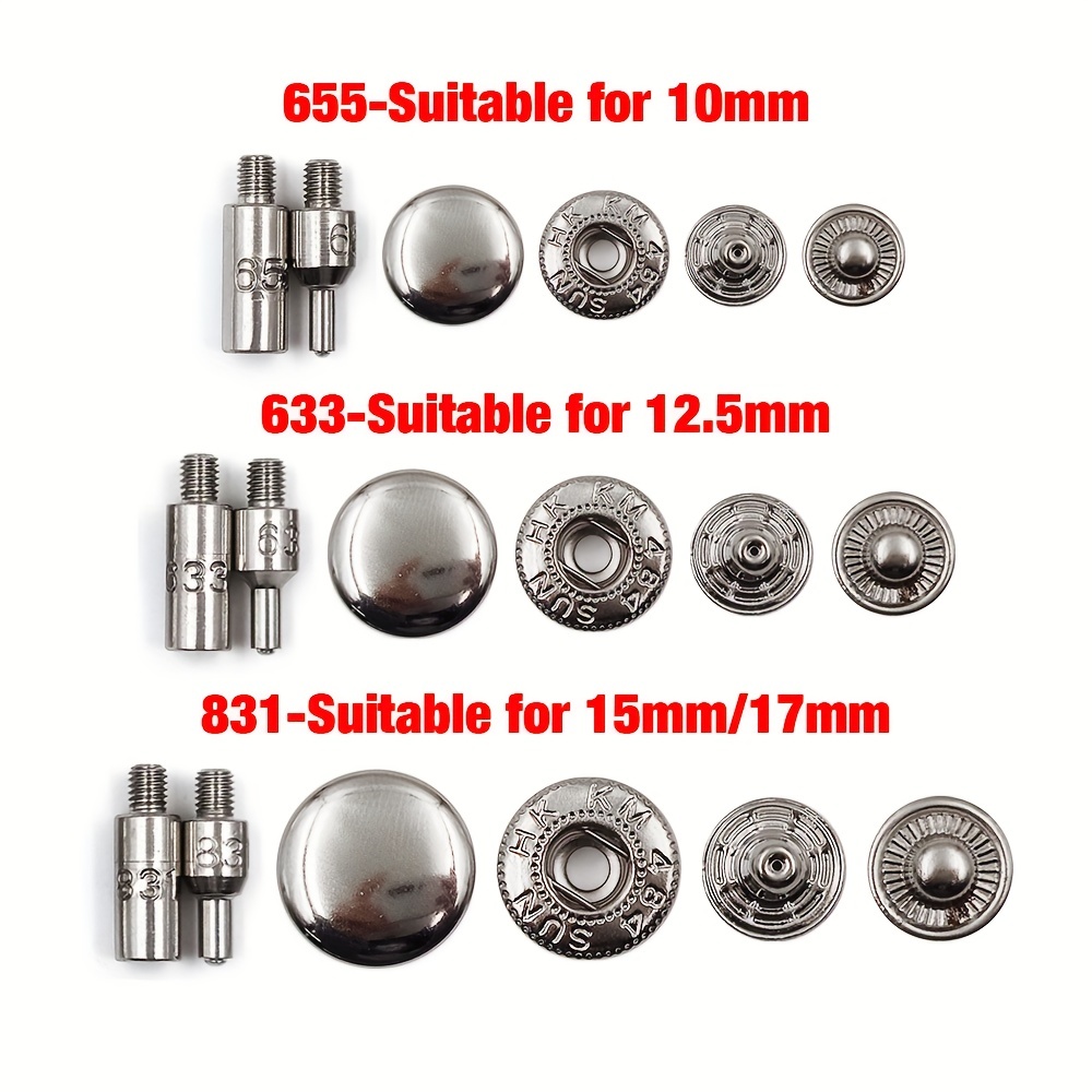 100 Sets Sew-on Snap Buttons Metal Snap Fastener Buttons Press Button for  Sewing Clothing 10mm/12mm/15mm/17mm/8.5mm 