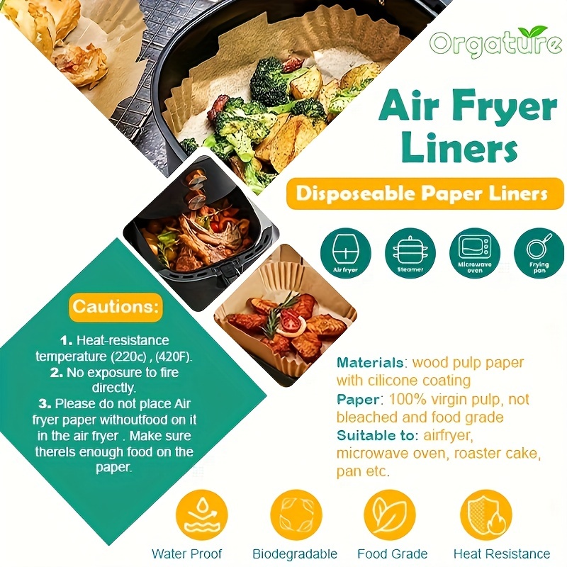 Air Fryer Disposable Paper Liners Square, 9 Inch 120Pcs Air Fryer Parchment  Paper Liner, Non-Stick Unbleached Air Fryer Paper Pads Oil Resistant, Food