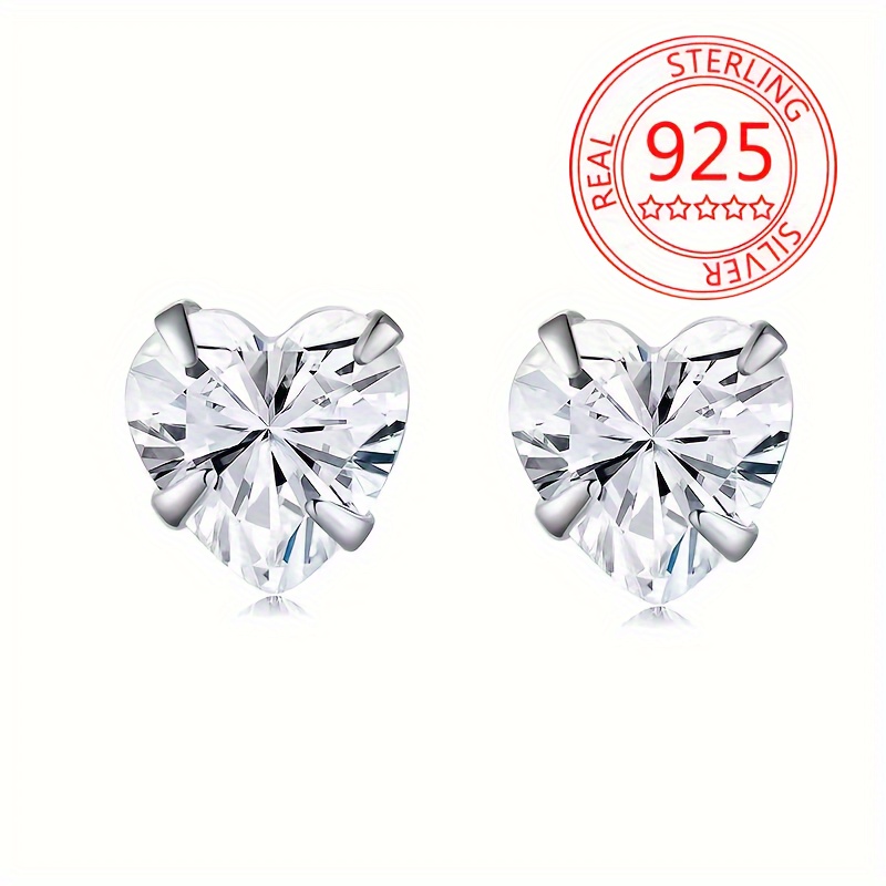 

925 Sterling Silver Love Heart Stud Earrings Silvery Ear Jewelry Classic Valentine's Day Earrings For Women