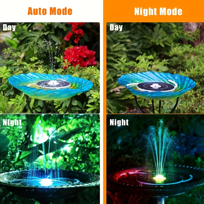 Fuente solar para baño de pájaros con luces LED flotantes, fuentes solares  de baño para pájaros, energía solar, pequeña con 6 boquillas, bomba solar