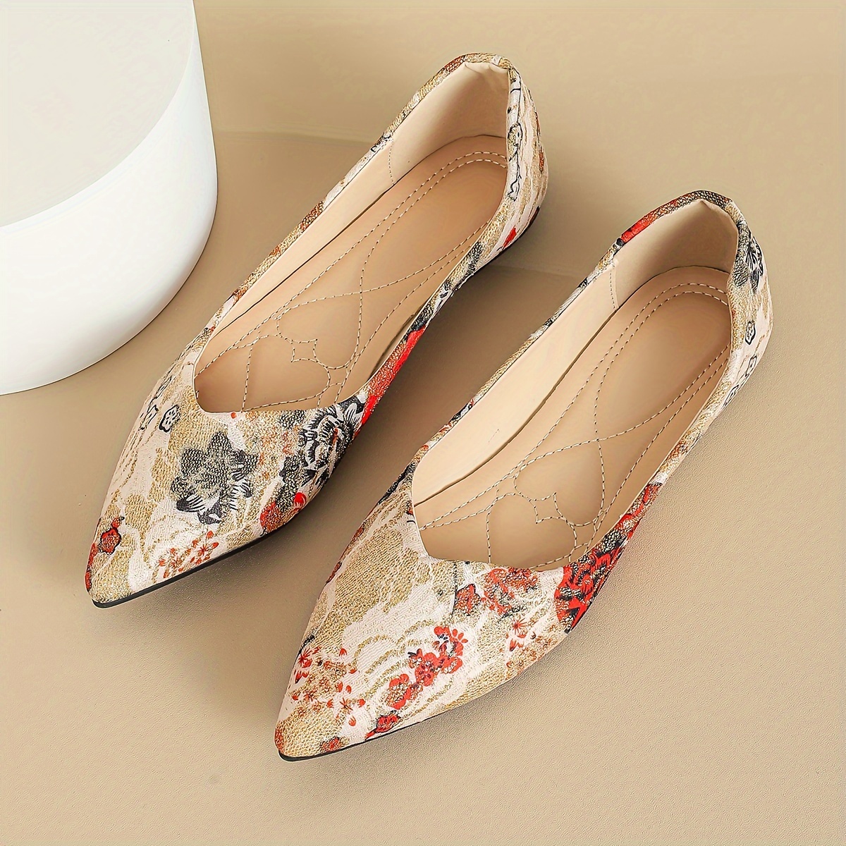 

Women's Flower Pattern Flat Shoes, Casual Point Toe Slip On Shoes, Lightweight & Comfortable Shoes