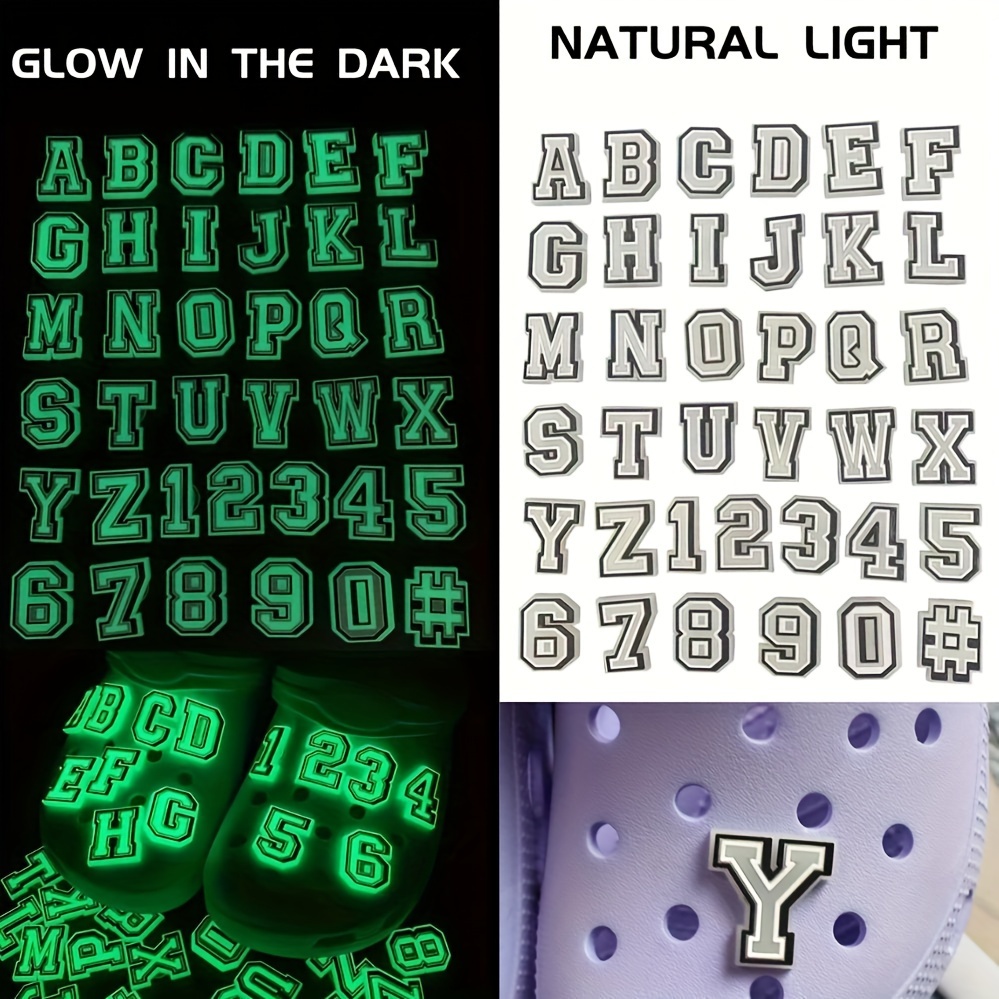 Glow in the Dark Croc Charms Letters and Numbers 