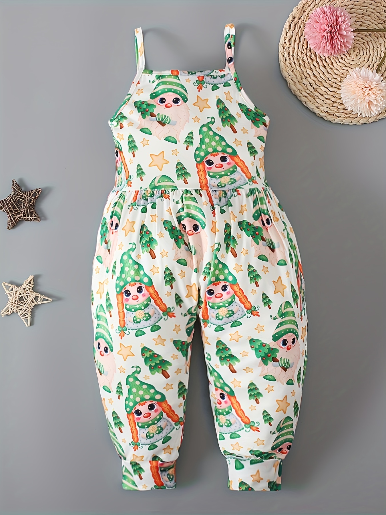 Girls' Christmas Cartoon Cami Jumpsuit Sleeveless Romper