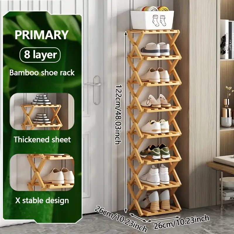 Multi-tier Bamboo Shoe Storage Rack, Folding Shoe Storage Shelf, Household  Space Saving Organizer For Bedroom, Living Room, Home, Dorm, Room Decor,  2-8tier - Temu