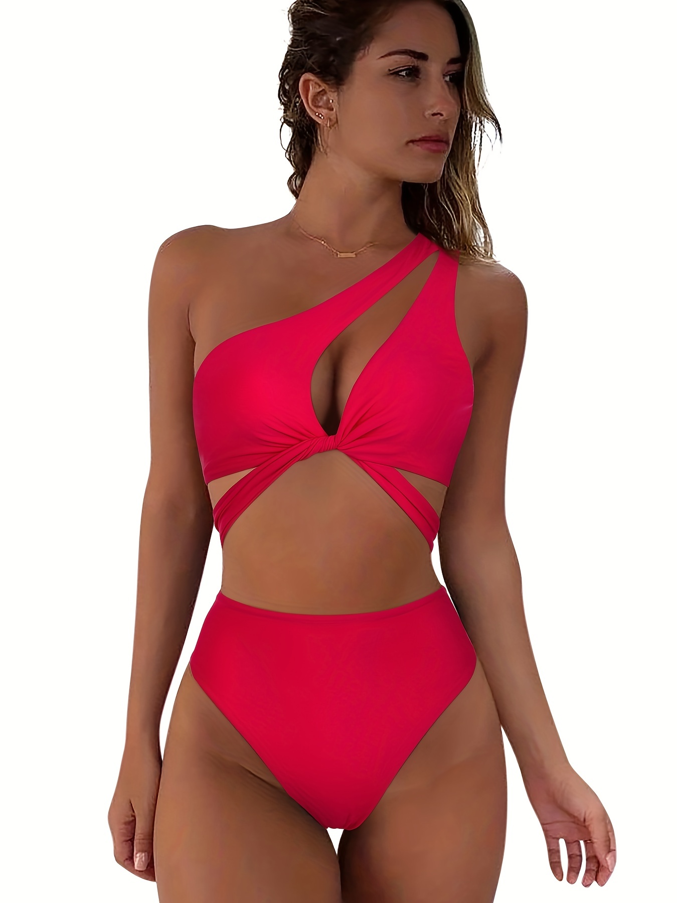  Conjunto de bikini deportivo de un hombro para mujer,  brillante, artístico, cuadrado, 2 piezas, traje de baño recortado, traje de  baño sexy, Estilo : Ropa, Zapatos y Joyería