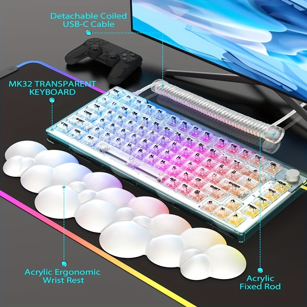 Teclado mecánico compacto 80% para juegos, teclado mecánico tkl con cable  con interruptores marrones, teclado retroiluminado azul hielo 87 teclas  para