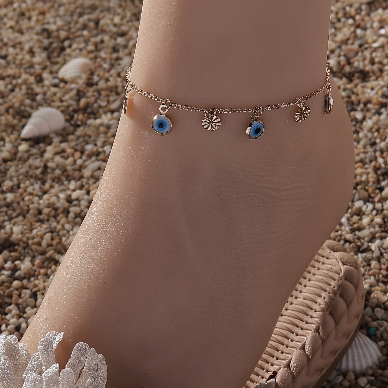 Boho Style Charm Anklet with Devil's Eye Pendant