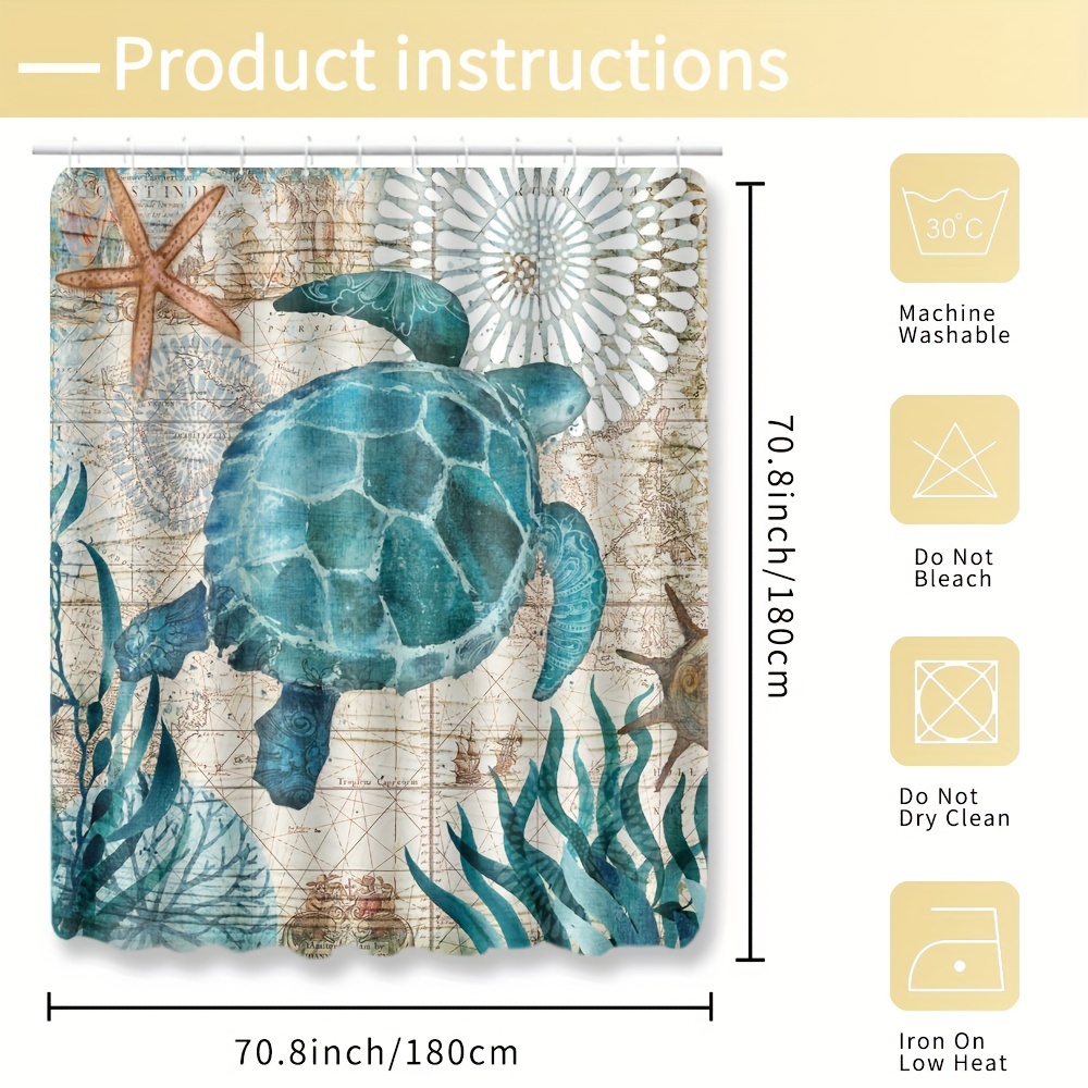 Shower Curtain Sea Turtle Waterproof Blanket 12 Hooks - Temu