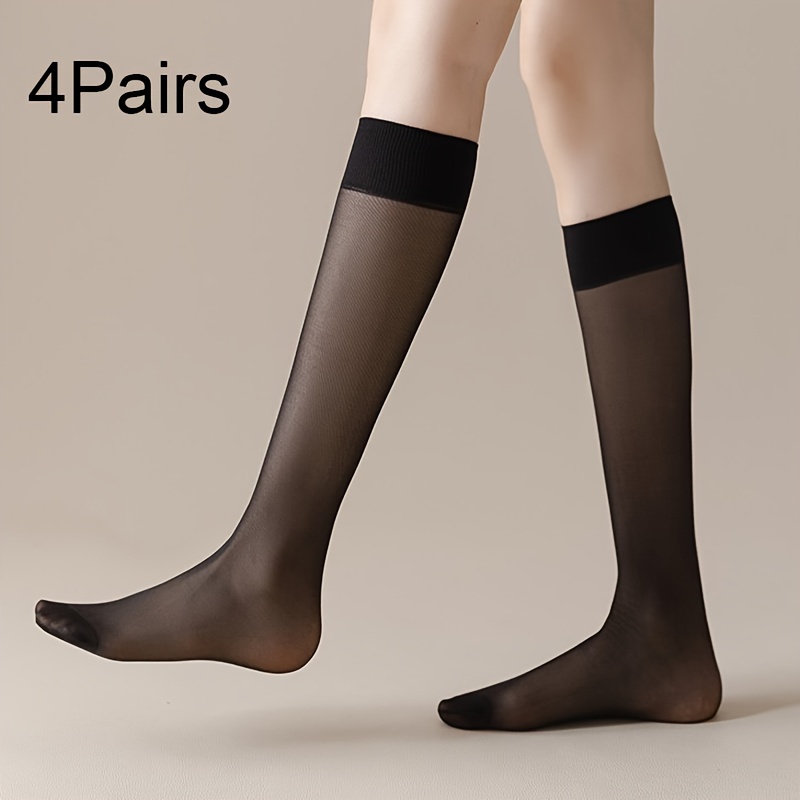 Black Lace Trim Thigh High Socks Breathable Sheer Knee Socks - Temu