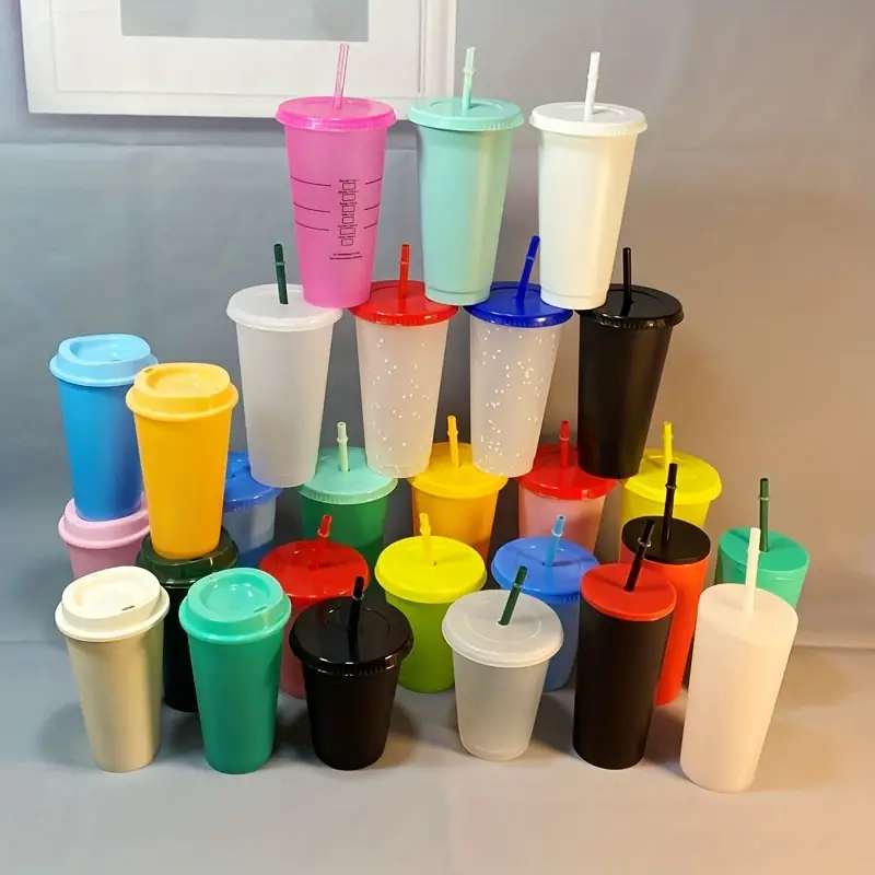 Color Changing Tumbler With Lid And Straw, Temperature Sensitive Cup, Large  Capacity Pp Plastic Straw Cups, Fashionable Water Cup, - Temu