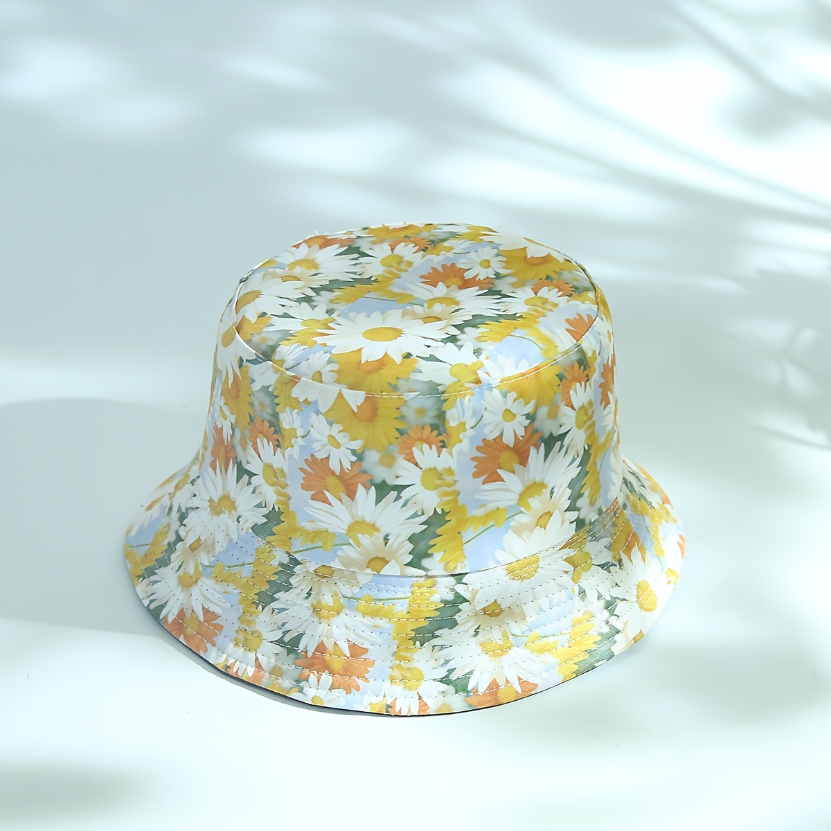 Sunflower Print Bucket Hat Reversible Sunscreen Beach Hats