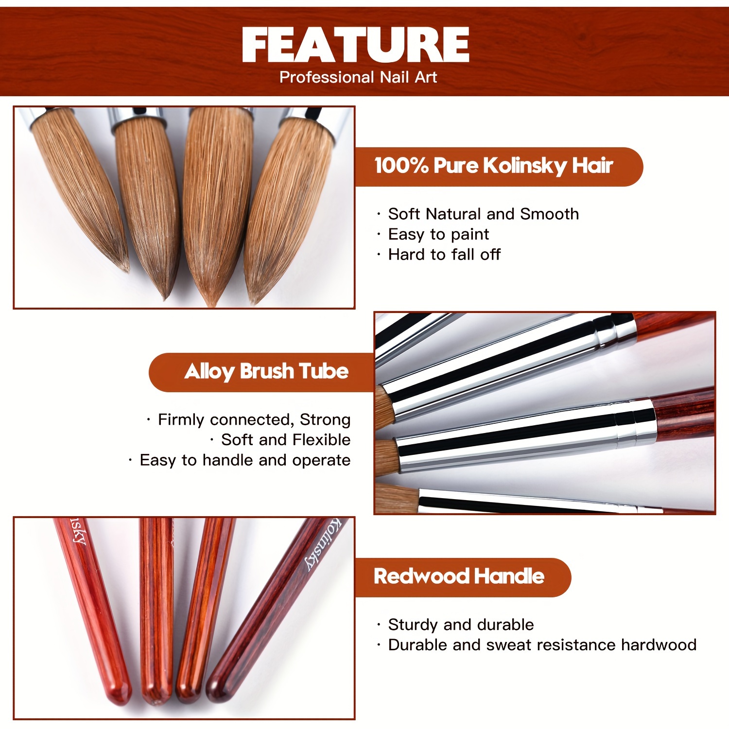 Petal Kolinsky Red Wood Handle Acrylic Nail Brush (Crimped) - Size #14