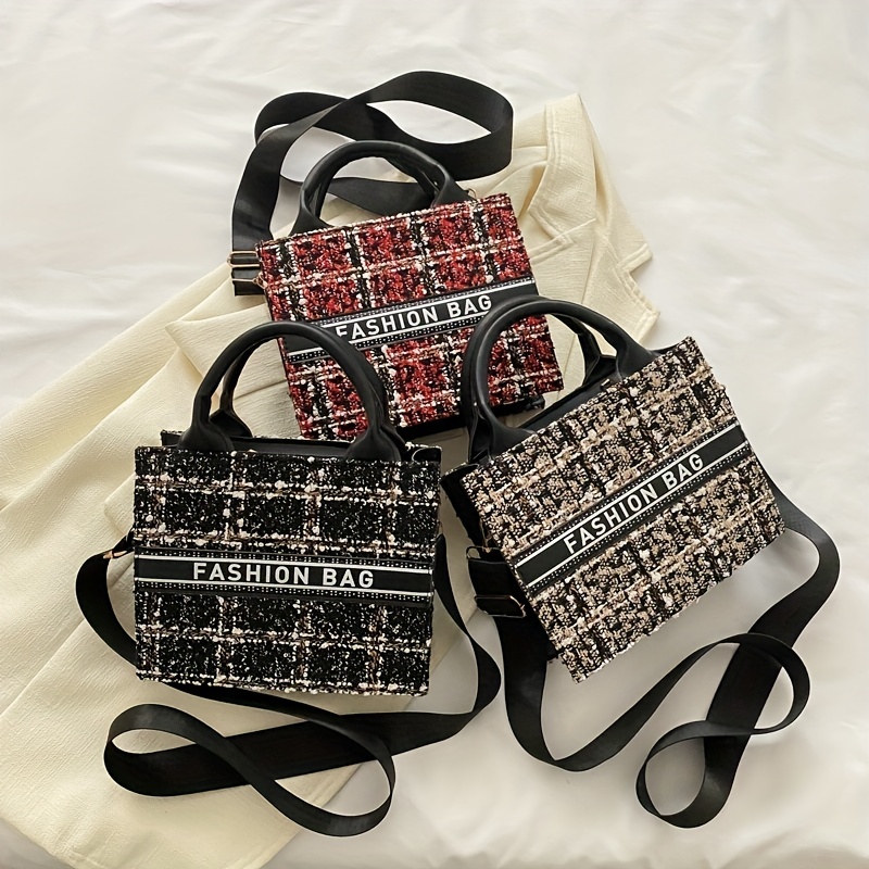Letter & Plaid Printed Square Crossbody Bag For Fashionable Women